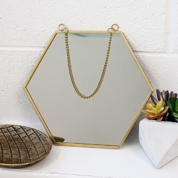 Hexagon Wall Hanging Mirror 8x9"