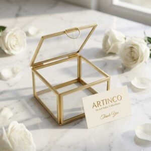 Glass Brass Jewelry Box 3x3x2"