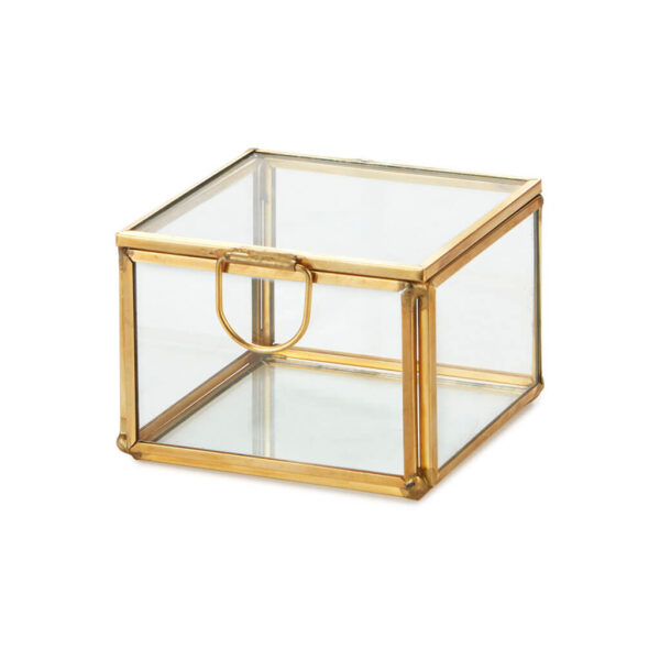 Glass Brass Jewelry Box 3x3x2" - Image 3