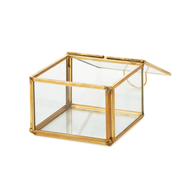 Glass Brass Jewelry Box 3x3x2" - Image 2