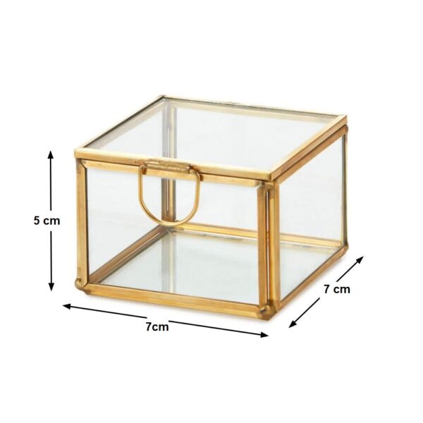 Glass Brass Jewelry Box 3x3x2"