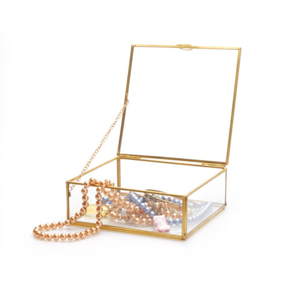 Square Glass Brass Box 6x6x2"