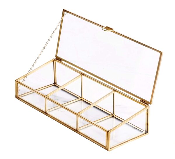 Glass Brass Box with 3 Compartments 7x3.25x3" - Image 4