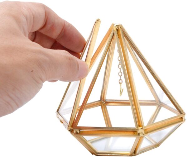 Glass Brass Dimamond Ring Box 4x4x5"