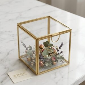 Square Glass Brass Box 4x4"