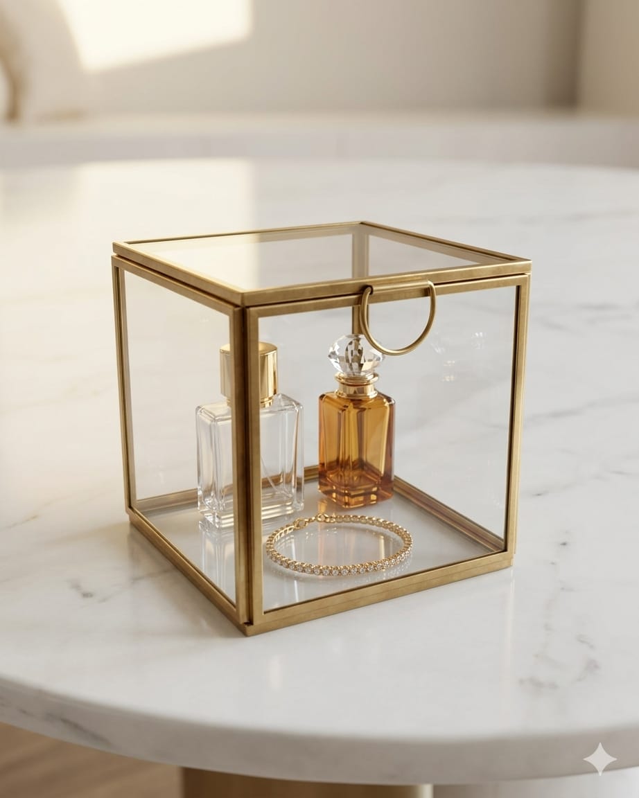 Square Glass Brass Box 4x4" - Image 3