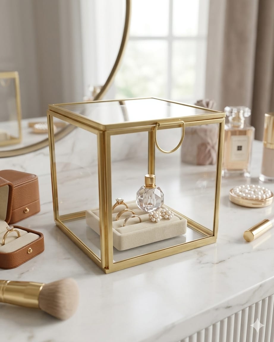 Square Glass Brass Box 4x4" - Image 2