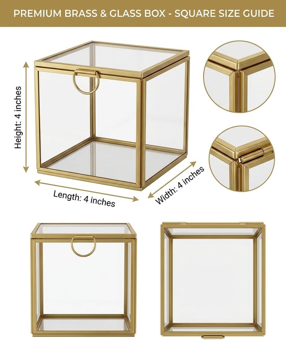 Square Glass Brass Box 4x4" - Image 6