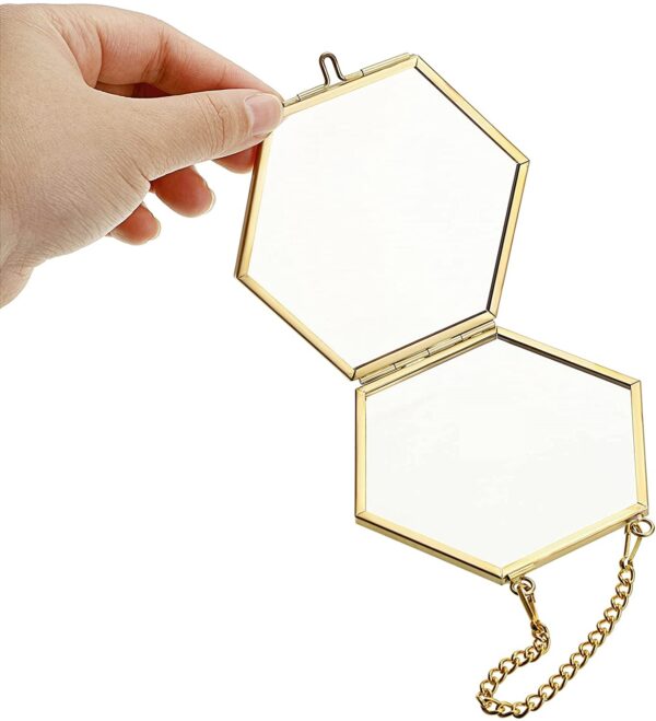 Hexagonal Small Hanging Double Glass Photo Frame 4x5" - Image 3