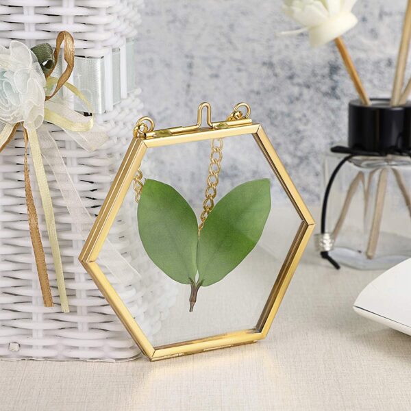 Hexagonal Small Hanging Double Glass Photo Frame 4x5" - Image 2