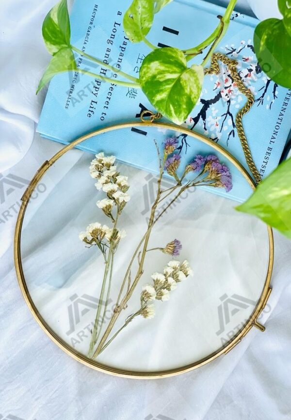 Round Decorative Hanging Brass Glass Photo Frame 8" - Image 2