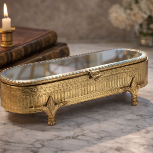 Beveld Glass Brass Jewelry Box 9x3x3"