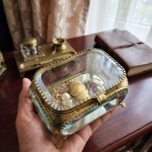 Beveld Glass Brass Jewelry Box 5.5x3.5x2.5"
