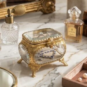 Beveld Glass Brass Jewelry Box 3.5x2.5x2.5"